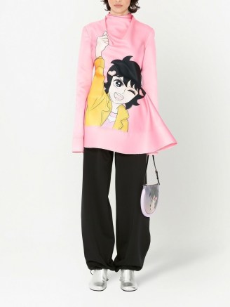 JW Anderson Run Hany print peplum top in pink ~ South Korean cartoon prints on women’s fashion ~ womens designer clothes