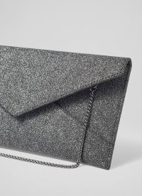 L.K. BENNETT Kendall Black Glitter Fabric Envelope Clutch Bag ~ metallic occasion bags ~ sparkly evening handbags