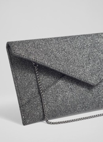 L.K. BENNETT Kendall Black Glitter Fabric Envelope Clutch Bag ~ metallic occasion bags ~ sparkly evening handbags - flipped