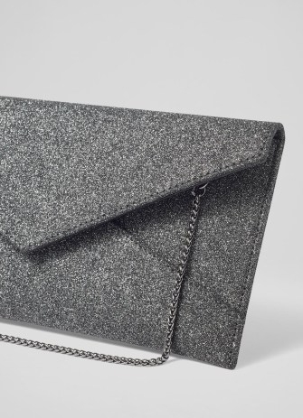 L.K. BENNETT Kendall Black Glitter Fabric Envelope Clutch Bag ~ metallic occasion bags ~ sparkly evening handbags