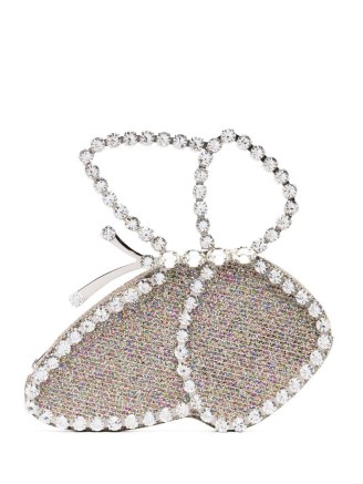 L’Alingi Butterfly crystal clutch in silver – glittering occasion bags in the shape of butterflies – luxe insect themed evening handbags - flipped