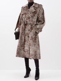 ALEXANDRE VAUTHIER Leopard-print faille trench coat in brown | women’s belted animal print coats | shoulder epaulettes and cuff straps details