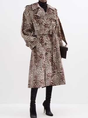 ALEXANDRE VAUTHIER Leopard-print faille trench coat in brown | women’s belted animal print coats | shoulder epaulettes and cuff strap detail - flipped