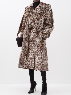 ALEXANDRE VAUTHIER Leopard-print faille trench coat in brown | women’s belted animal print coats | shoulder epaulettes and cuff strap detail