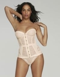 Agent Provocateur Mercy Corset in Blush | pale pink lace panel busk fastening corsets | luxe lingerie