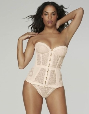 Agent Provocateur Mercy Corset in Blush | pale pink lace panel busk fastening corsets | luxe lingerie - flipped