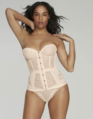 Agent Provocateur Mercy Corset in Blush | pale pink lace panel busk fastening corsets | luxe lingerie