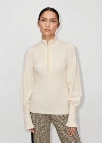 ME and EM Merino Smocked Pearl Detail Jumper in Cream | romantic ruffle high neck jumpers | luxe knits | chic athleisure-inspired knitwear