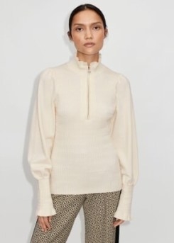 ME and EM Merino Smocked Pearl Detail Jumper in Cream | romantic ruffle high neck jumpers | luxe knits | chic athleisure-inspired knitwear - flipped
