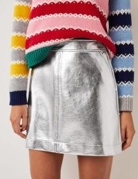 Boden Metallic A-line Mini Skirt Silver / women’s shiny metallic skirts