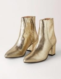 Boden Metallic Leather Ankle Boots Gold Metallic / women’s shiny block heel pointed toe boots