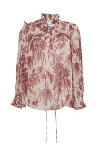 Cara Cara Michelle Blouse in Jacobean toile print / romantic floral lightweight silk chiffon blouses / long balloon sleeves / high ruffled neck / romance inspired fashion