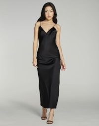 Agent Provocateur Milani Long Slip Black | silk blend cami strap maxi dresses | spaghetti shoulder straps | silky fluid evening fashion | side split