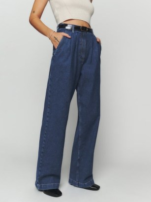 Reformation Montauk Pleated High Rise Jeans in June | women’s stylish blue denim clothing - flipped