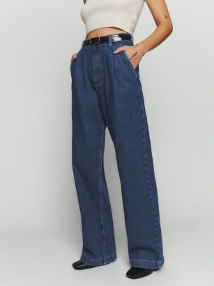 Reformation Montauk Pleated High Rise Jeans in June | women’s stylish blue denim clothing