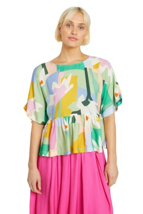 gorman Myrtle Magic Top / abstract floral tiered hem tops - flipped