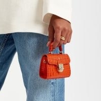 ASPINAL of LONDON Nano Mayfair Marmalade Ombre Croc | mini orange leather crocodile effect handbags | tiny animal embossed top handle bags | luxe vibrant crossbody
