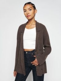 Reformation Nova Cashmere Double Breasted Cardigan in Hedgerow | women’s collared double breasted cardigans | relaxed fit with dropped shoulder