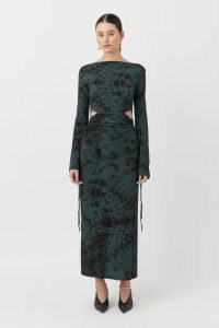 CAMILLA AND MARC Paolo Cotton Jersey Dress in Emerald – elegant green long sleeve side cut out evening dresses
