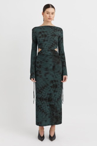 CAMILLA AND MARC Paolo Cotton Jersey Dress in Emerald – elegant green long sleeve side cut out evening dresses - flipped