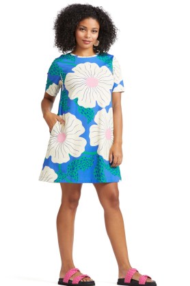 gorman Petal Power Jersey Dress in Blue / bold floral print shift dresses - flipped