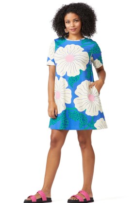 gorman Petal Power Jersey Dress in Blue / bold floral print shift dresses