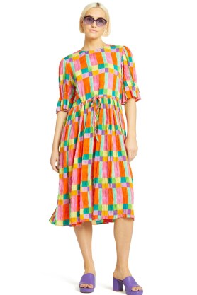 gorman Picnic Check Long Dress – women’s vibrant multicoloured print dresses - flipped