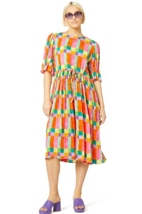 gorman Picnic Check Long Dress – women’s vibrant multicoloured print dresses