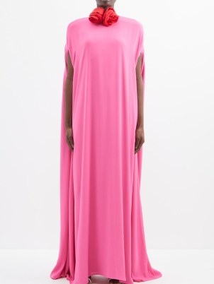 BERNADETTE Eleonore crepe cape dress in pink – fluid floor length occasion dresses – matchesfashion event clothes - flipped