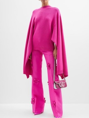 VALENTINO Exaggerated-sleeve wool sweater in pink | chic contemporary knitwear | extra long sleeved sweaters | women’s designer knitwear | MATCHESFASHION