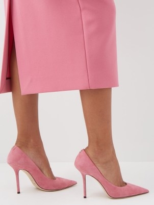 JIMMY CHOO Love 100 suede pumps in pink – designer court shoes – high heel courts in pastel shades – matchesfashion - flipped