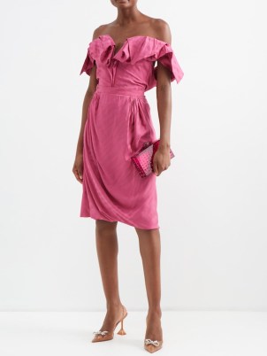 VIVIENNE WESTWOOD Stripe-jacquard draped skirt in pink – designer occasion skirts – matchesfashion - flipped