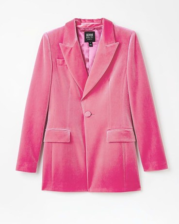 RIVER ISLAND PINK VELVET TAILORED BLAZER ~ women’s vintage inspired jackets ~ vibrant retro style jackets - flipped