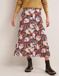 Bodeb Pleated Crepe Midi Skirt Multi, Petal Stamp / floral print skirts