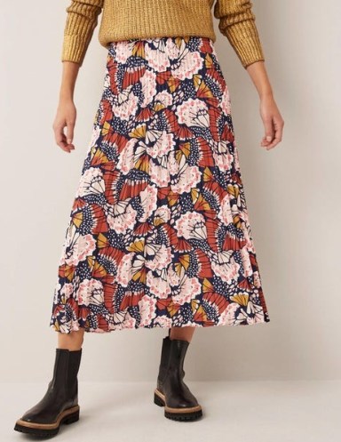 Bodeb Pleated Crepe Midi Skirt Multi, Petal Stamp / floral print skirts - flipped