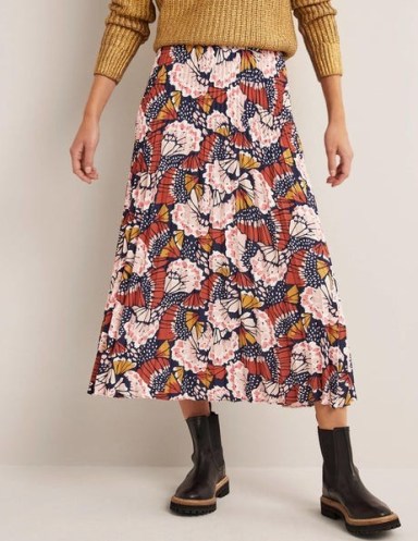 Bodeb Pleated Crepe Midi Skirt Multi, Petal Stamp / floral print skirts
