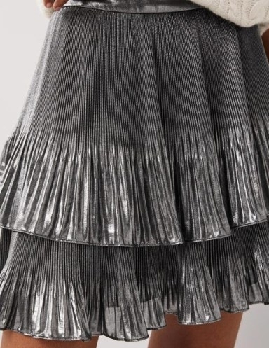 Boden Plisse Mini Skirt in Metallic Foil / shiny pleated layered hem skirts - flipped