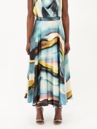 ROKSANDA Colvin marble-print silk-satin midi skirt | silky multicoloured skirts | fluid occasion clothes | MATCHESFASHION