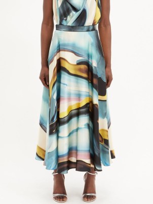 ROKSANDA Colvin marble-print silk-satin midi skirt | silky multicoloured skirts | fluid occasion clothes | MATCHESFASHION - flipped