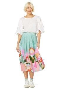 Leah Bartholomew x Gorman Protea Skirt | lightweight floral print midi skirts in a viscose silk blend