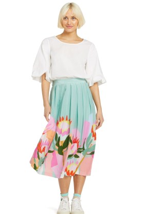 Leah Bartholomew x Gorman Protea Skirt | lightweight floral print midi skirts in a viscose silk blend - flipped