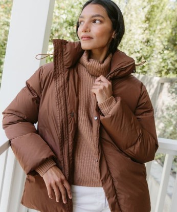 JENNI KAYNE Puffer Jacket in Copper ~ women’s brown padded jackets ~ womens casual hooded winter coats - flipped