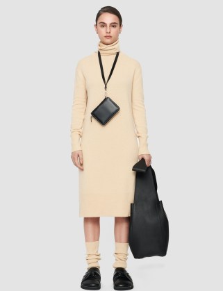 JOSEPH Pure Cashmere Dress in Marzipan | luxe soft feel high neck sweater dresses - flipped