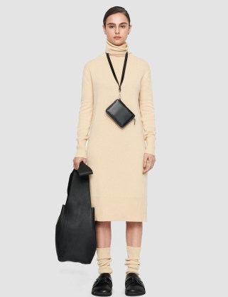 JOSEPH Pure Cashmere Dress in Marzipan | luxe soft feel high neck sweater dresses