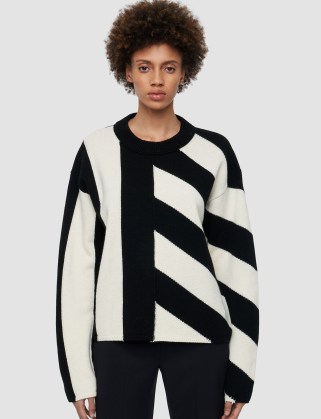 JOSEPH Graphic Knit Jumper in Black Combo | women’s monochrome block print relaxed fit jumpers - flipped