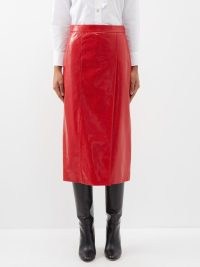 GUCCI Side-slit snake-embossed leather pencil skirt in red ~ reptile effect skirts ~ women’s designer clothing ~ matchesfashion