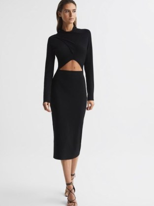 REISS ELLEN CUT-OUT DRESS BLACK ~ contemporary LBD ~ chic cutout evening dresses
