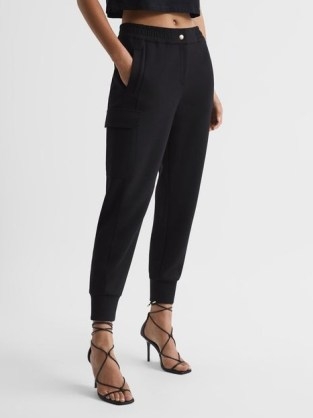 REISS MILLY TECHNICAL JOGGERS BLACK ~ chic jogging bottoms ~ sports luxe trousers - flipped