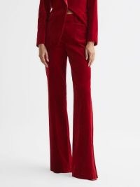 REISS BREE VELVET TROUSERS in RED – women’s luxe evening occasion flares