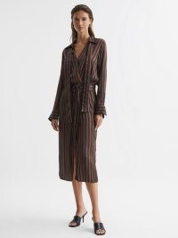 REISS PENNY STRIPE SHIRT DRESS BROWN ~ chic striped midi dresses